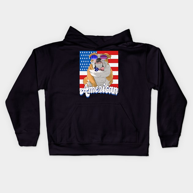 English Bulldog 4th of July American Kids Hoodie by Noseking